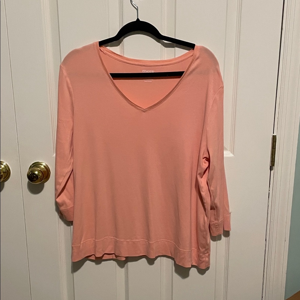 ❤️Chico's Blush V-Neck Long Sleeve Banded Tshirt